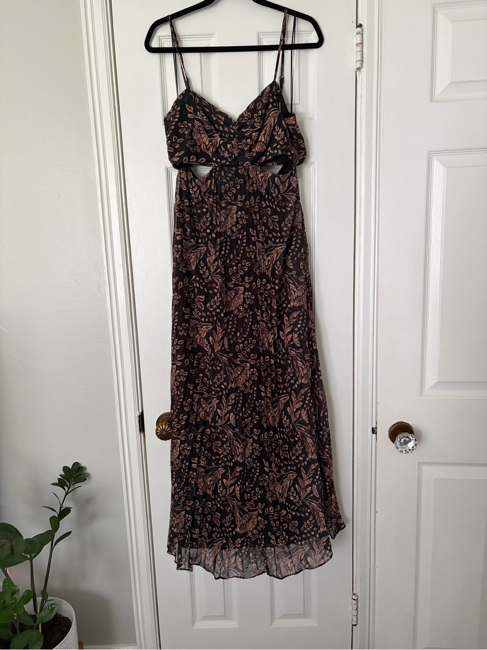 fab'rik Brown Floral Print Cutout Maxi Dress